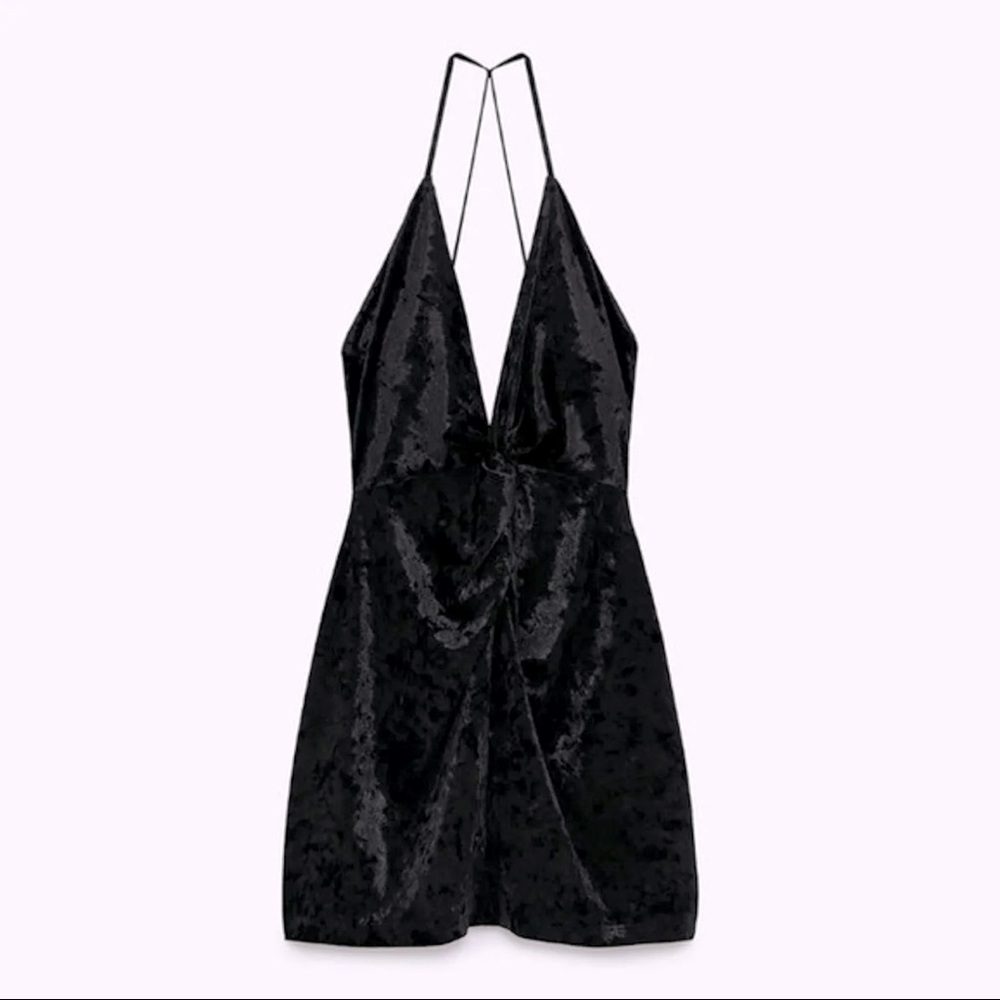 Zara Black Velvet Mini Dress, Size XS, NWT